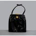 1950's VINTAGE black bag. 50s handbag. gold metal. puckered. bow. glossy. bow purse 50.