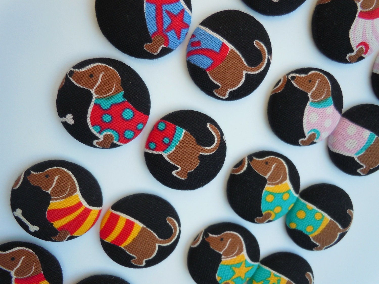 Set of 4 Dachshund Fabric Covered Button Magnets