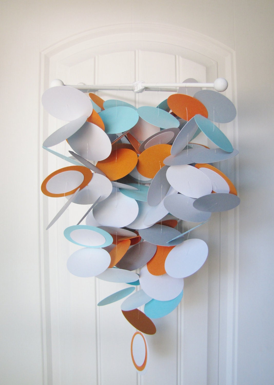 Baby Mobile in Aqua, Orange, Gray and White - Baby Mobile - Modern Crib Mobile