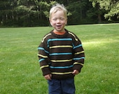 Child's Sweater - Brown with Yellow and Blue Stripes - Size 4