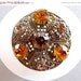 ON SALE Autumn Gold Czechoslovakia Round Domed Rhinestone Filigree Brooch Pin Czech