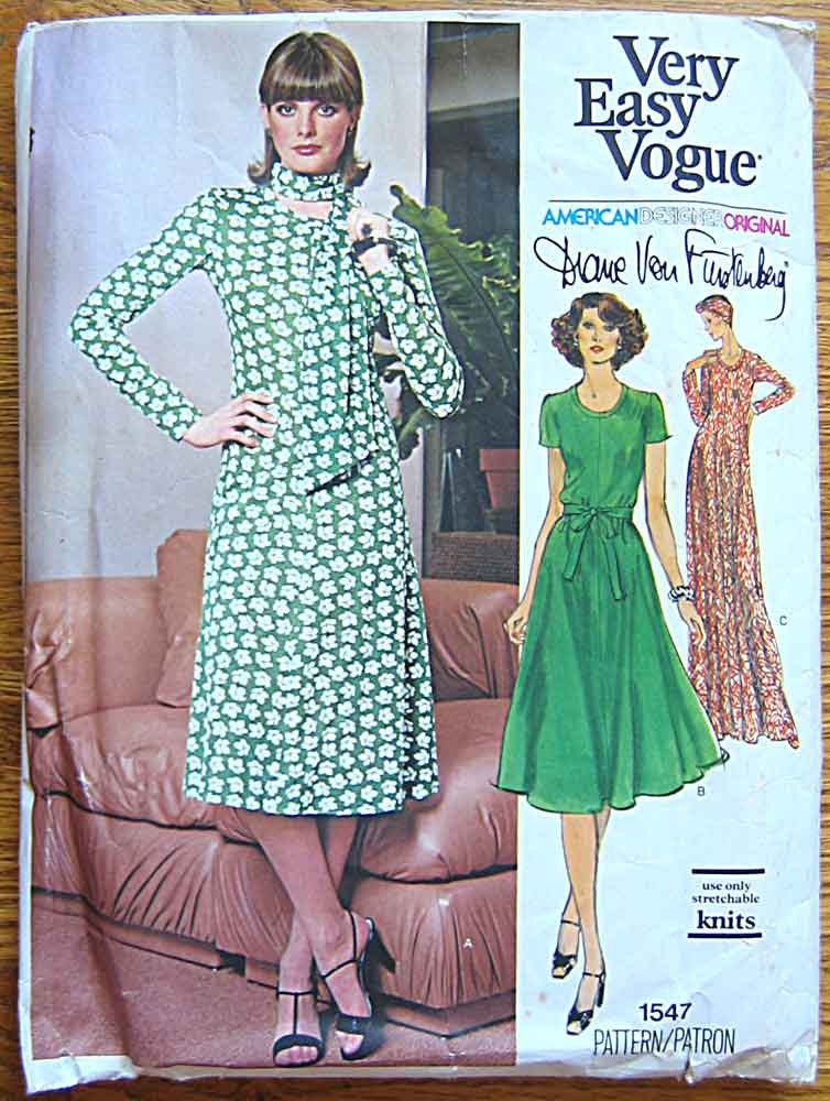 Vintage Vogue 1547 Pattern Misses' Diane Von Furstenberg Dress in 2 Lengths for Knit Fabrics, Size 14