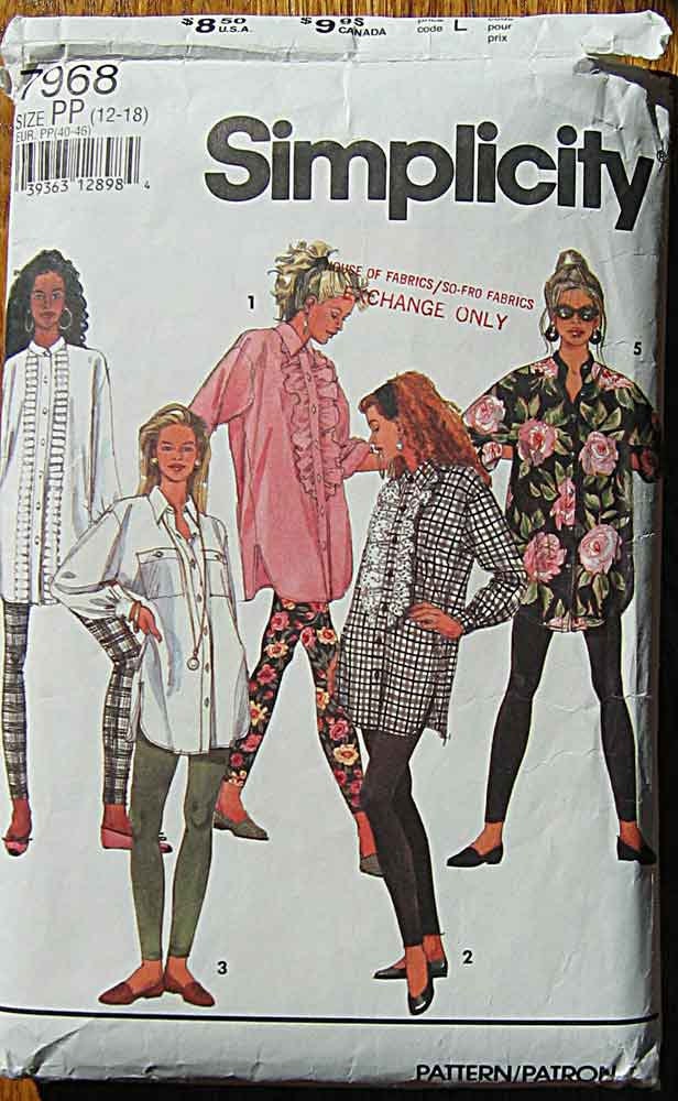 Misses' Leggings and Loose-Fitting Shirt, Simplicity 7968 Pattern Sizes 12, 14, 16