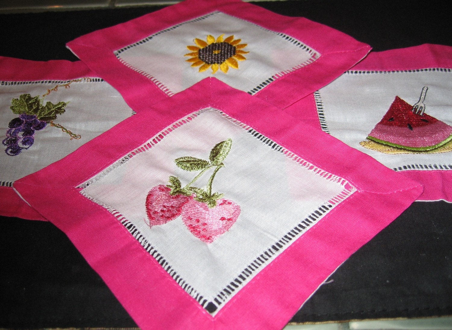 Summertime Embroidered Cocktail Napkins - Set of Four.