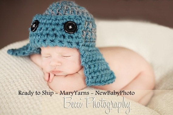 Blue Gray AVIATOR hat Newborn Baby photo prop - photography pilot Hat - all babies