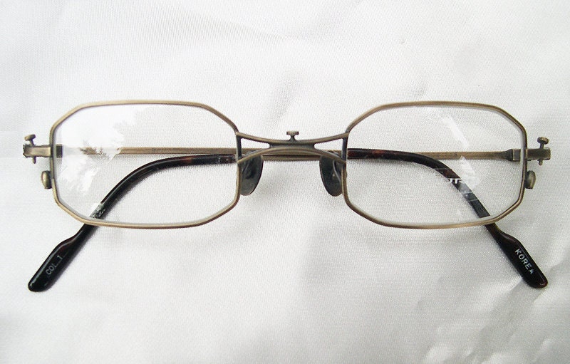 KOURE 8072 VINTAGE Rectangular STEAMPUNK Industrial Design Glasses - Brushed Gold Metal Frame Eyeglasses