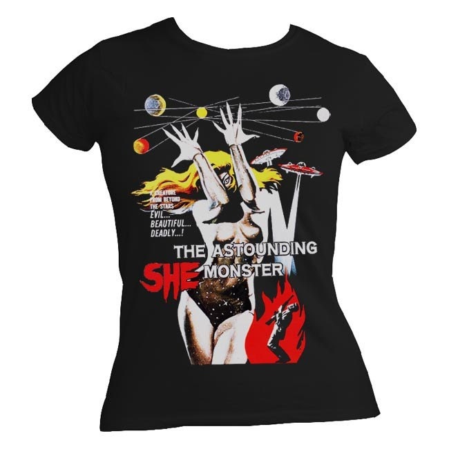 Astounding She Monster B Movie Ladies Black Tshirt S M L XL