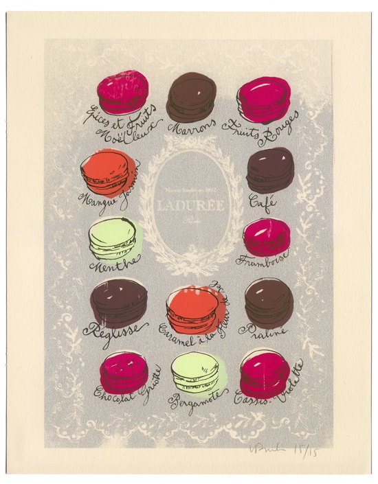 11X14 French macarons poster - Macaroons print - Iridescent Silver screenprint No 15/15 - Food art - The kitchen collection