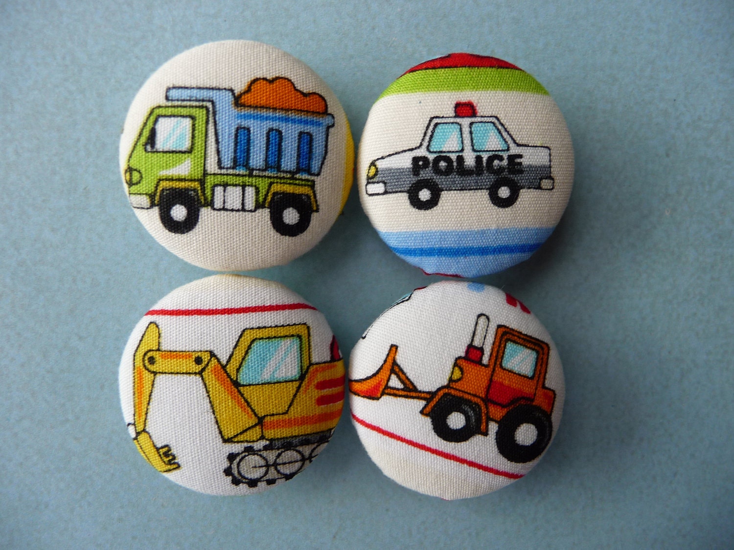 4 cars vehicles transportation handmade fabric covered buttons 1 1/8 inches