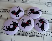 5 kawaii black cats kittens handmade fabric covered buttons 1 1/8 inches lilac gift for sewing friends