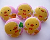 5 yellow chicken fabric covered buttons 1 1/8 inches