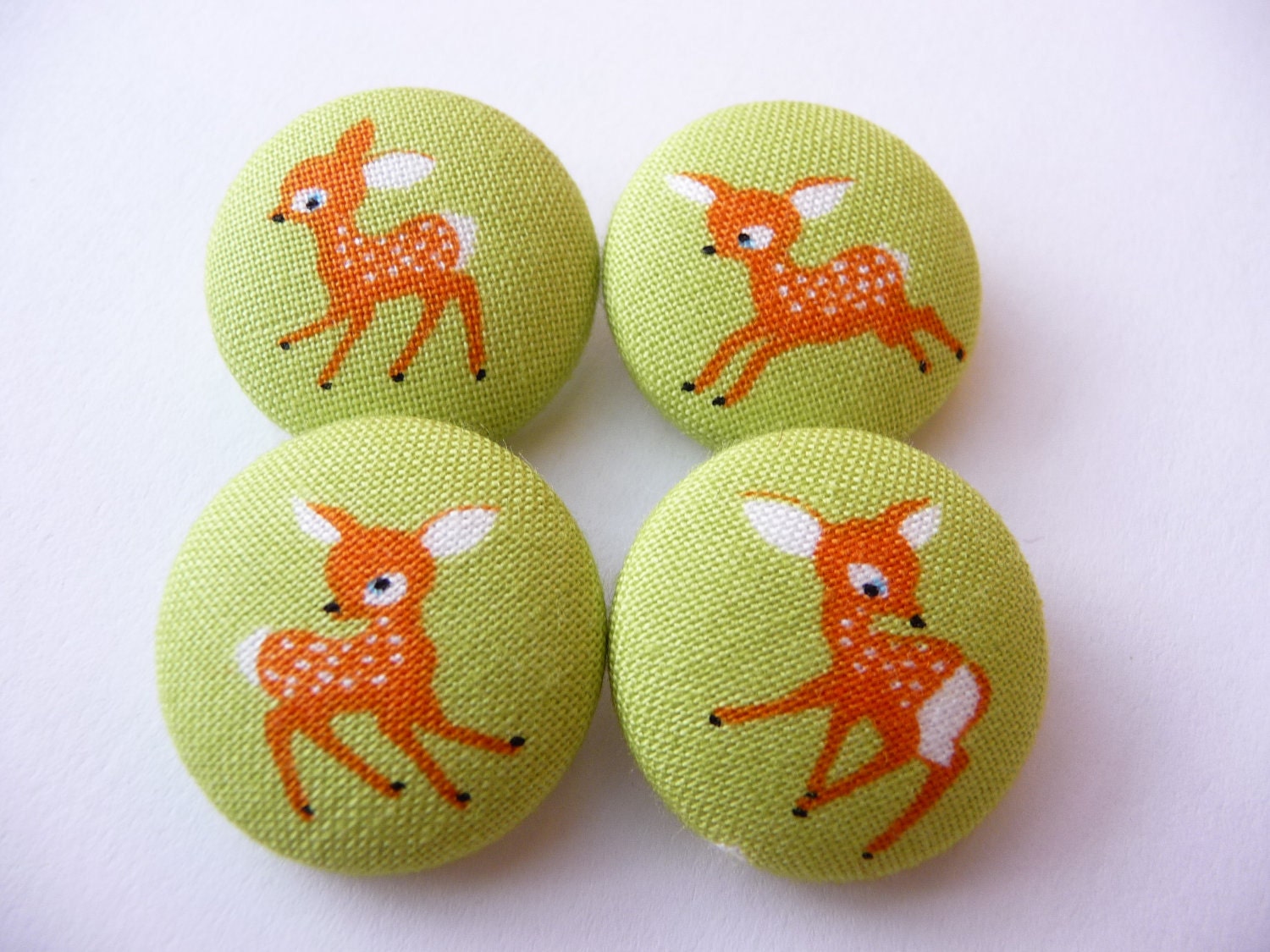 4 Kawaii Deer Bambi handmade fabric covered buttons 7/8 inches