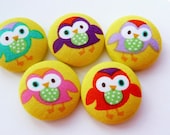 5 kawaii Owls fabric covered buttons 1 1/8 inches - denuartigekat
