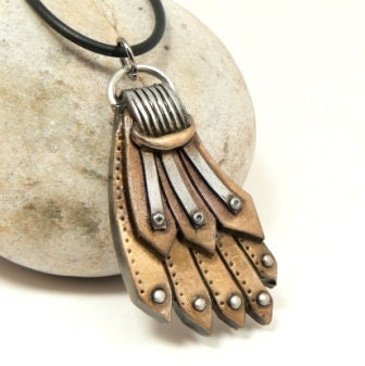 Wing Pendant Handmade Jewelry Faux Straps, Brass, Post Apocalyptic