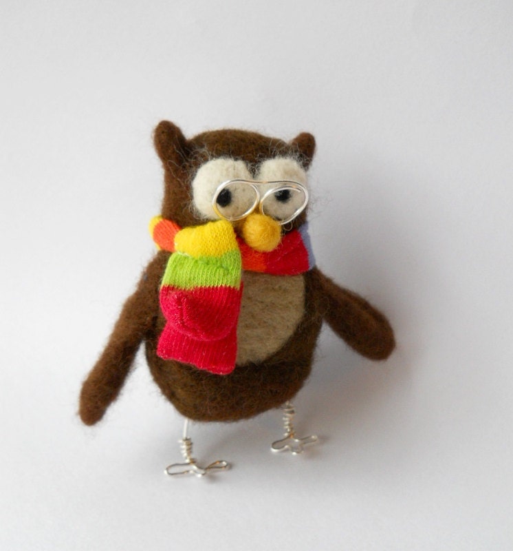 needle felted bird felt owl  felted  wool animal plush  sculpture, Oswald
