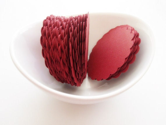 ON SALE 32 Red scalloped die cut circles (2.5 inches) in Textured Cardstock Die cut A02 Il_170x135