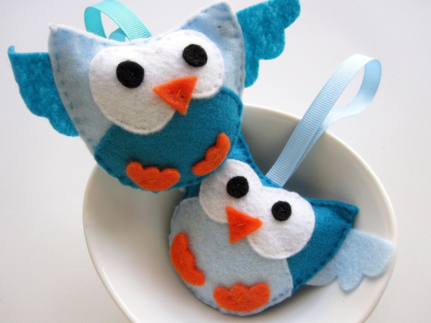 Christmas Ornament Plush Toy,Set of 2 Blue Felt Owl Ornaments , Felt Christmas Decoration, Stocking Stuffer A151 Free Shipping Il_570xn