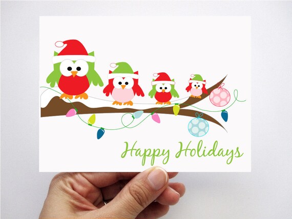 Holiday Card set, 6 Owl Christmas Cards- Winter Owl Tree A338 Il_570xn