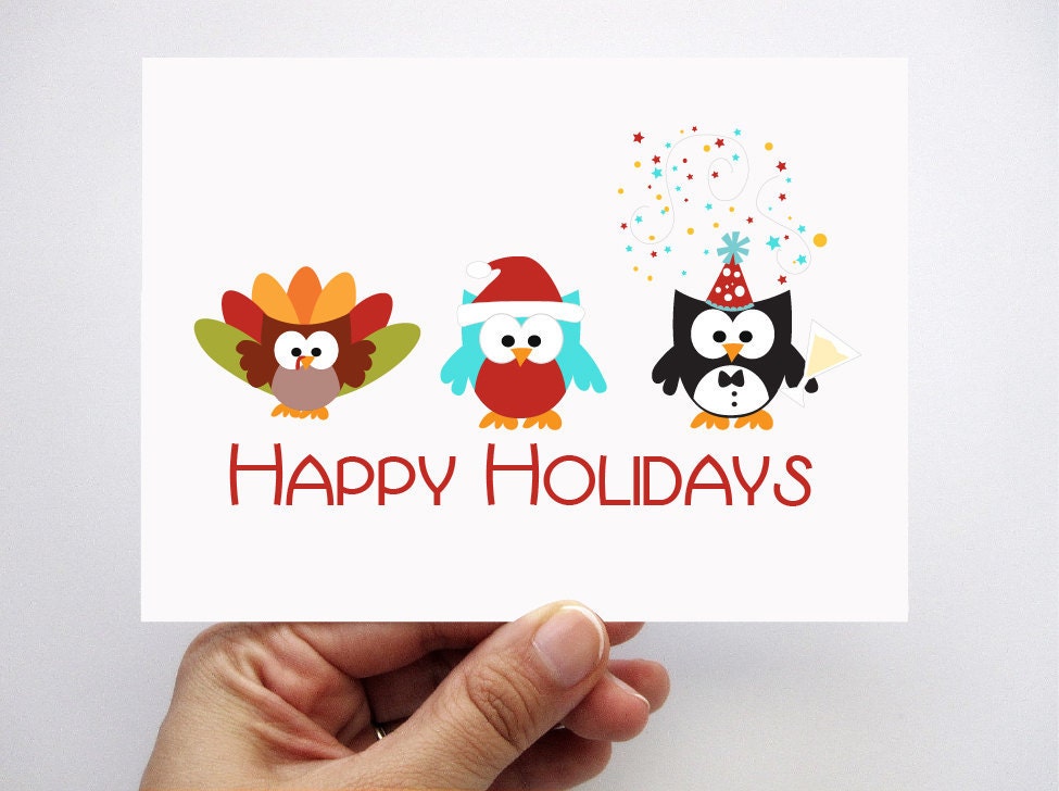 Holiday Card set 6 Happy Holidays, Christmas and Happy New Year card A336 Il_570xn