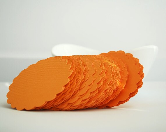 48 Scalloped Circles (2.5 inches) in Orange textured Cardstock Die Cut A60 Il_570xn