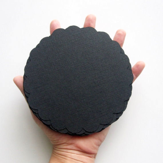 Scalloped Circles for banner Set of 16 (5.0 inches) in Black Textured Cardstock MariaPalito A26 Il_570xn