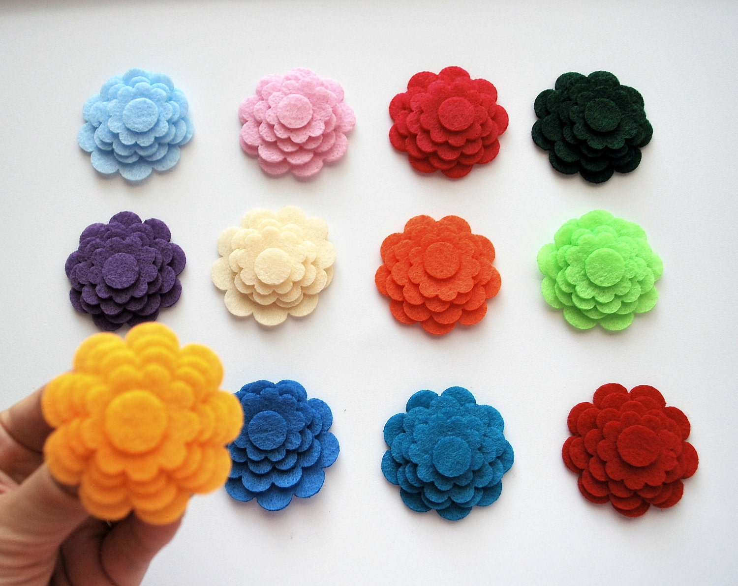 Felt die Cut - 12 flower set -60 pieces Ecofriendly Die Cut Felt 2.0 inch Flowers A200 Il_570xn