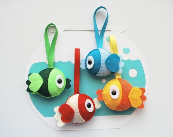 Fish felt plush set of 4 fish, Eco Friendly Felt Baby Fish Ornament A332 Il_570xn