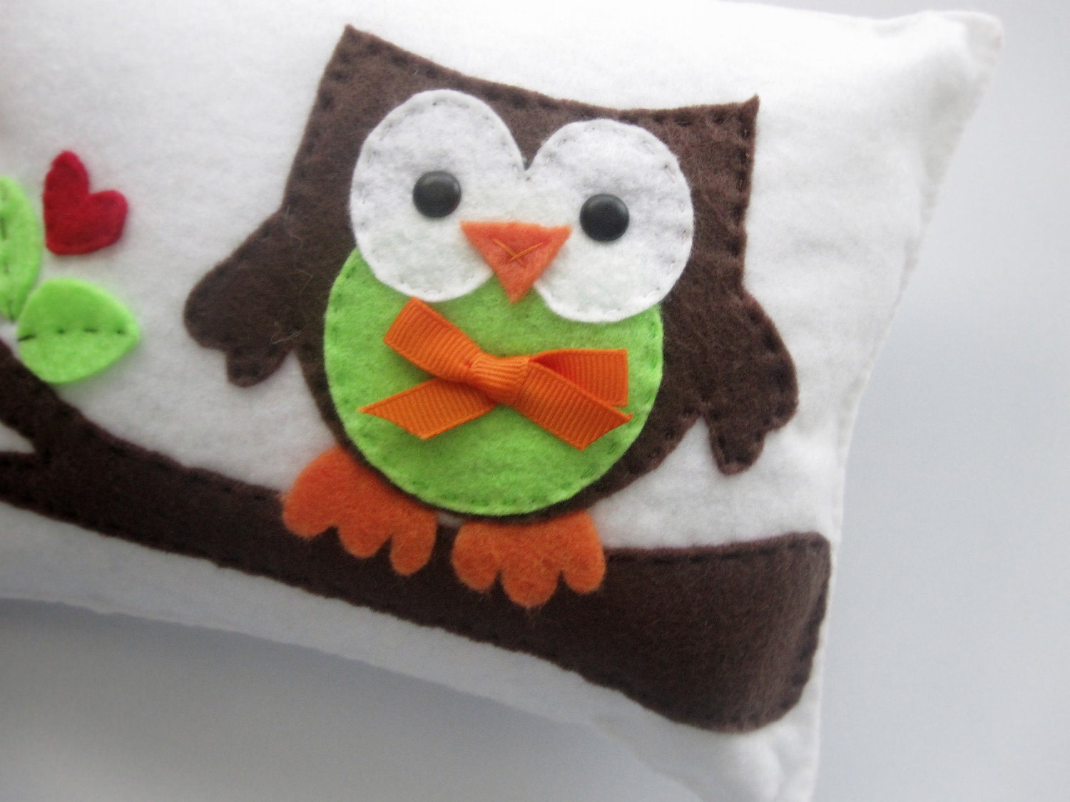 Eco friendly Owl Pillow, brown and lime green forest owl A152