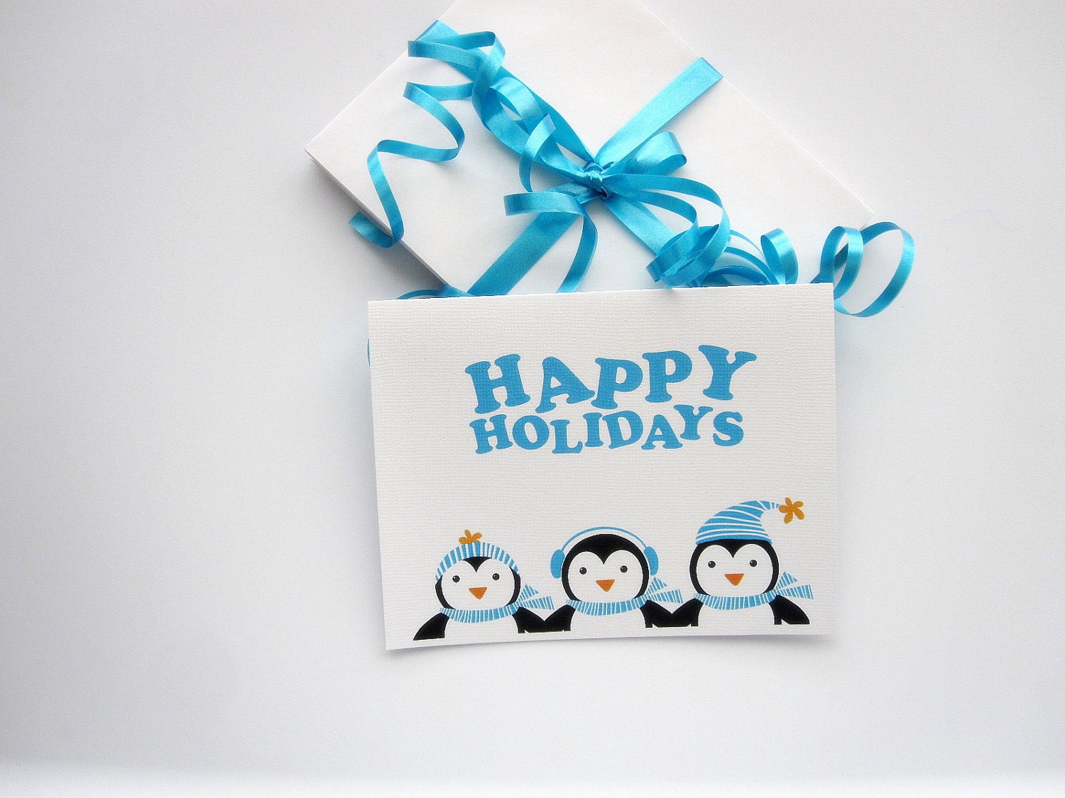 6 Penguin Christmas Cards - Happy Holidays Card with 3 Winter Penguins A40