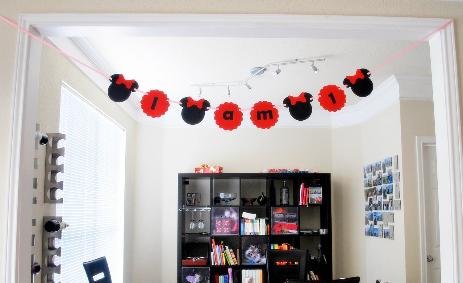 Red Minnie Mouse I am 1 Birthday Banner A261