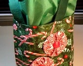Christmas Holiday Candy Cane and Peppermints Fabric Gift Bag Red and Green