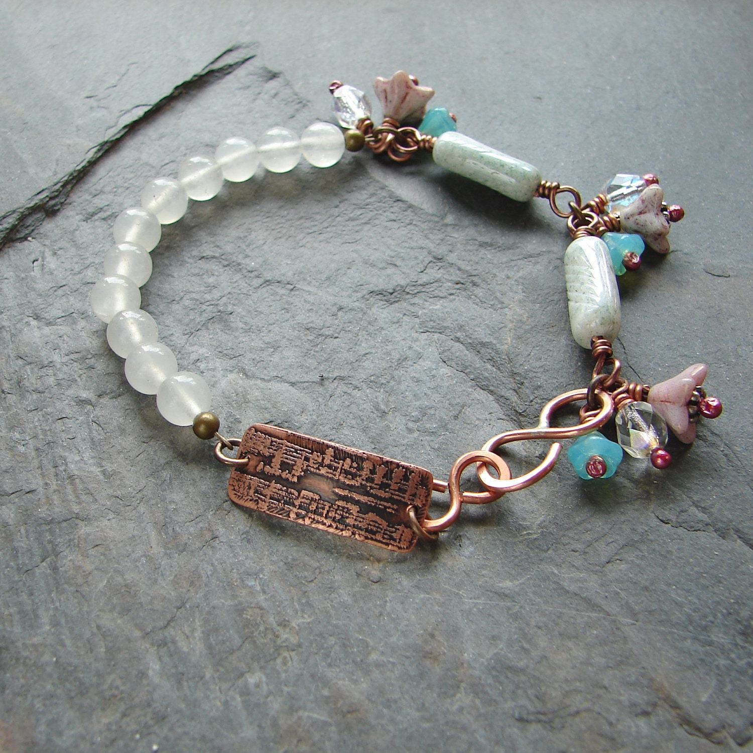 Etched Copper Music Note and Glass Bead Bracelet - ForMySweetDaughter
