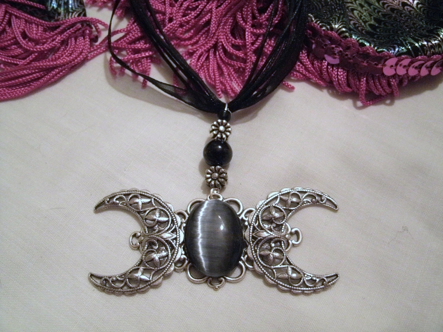 Elegant Triple Moon Goddess Necklace, wiccan jewelry witch pagan witchcraft rocker occult metaphysical goth gothic new age gypsy