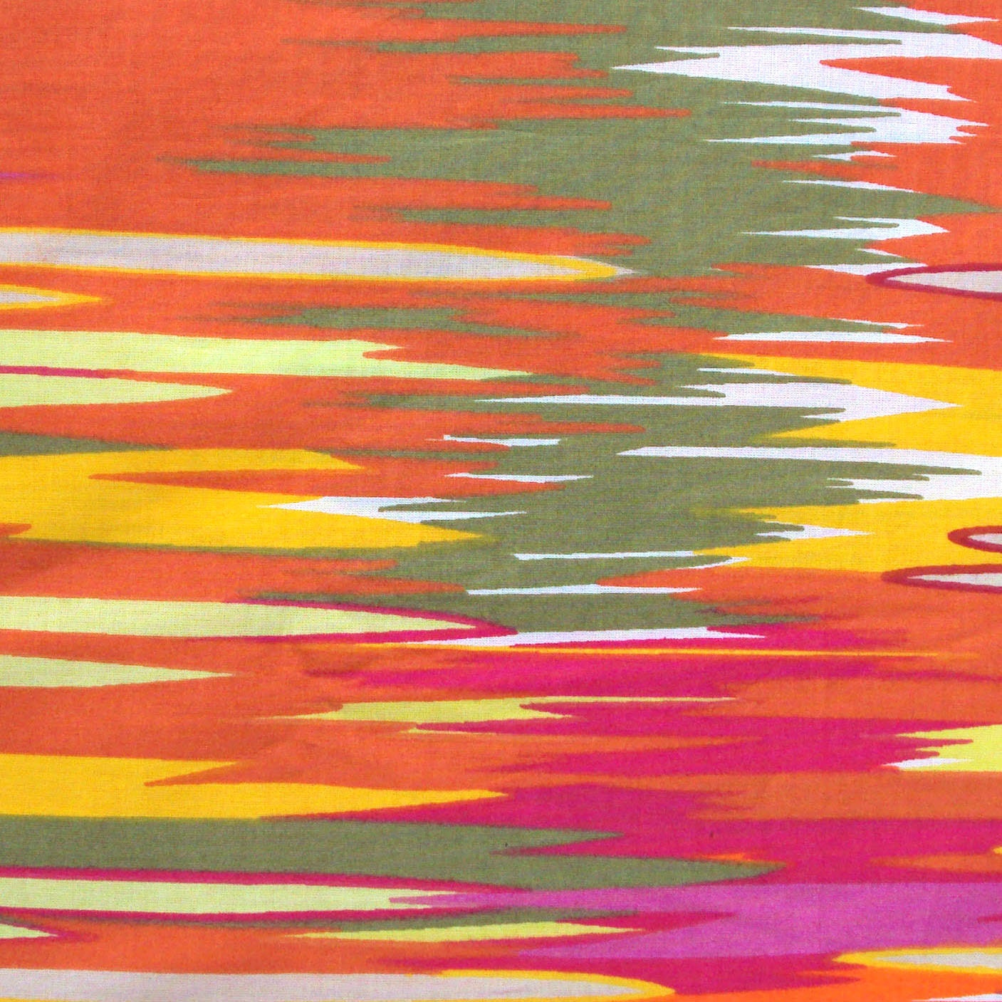 Cotton Fabric Print - Multi Colored On Orange Ikat Print 1 Yard