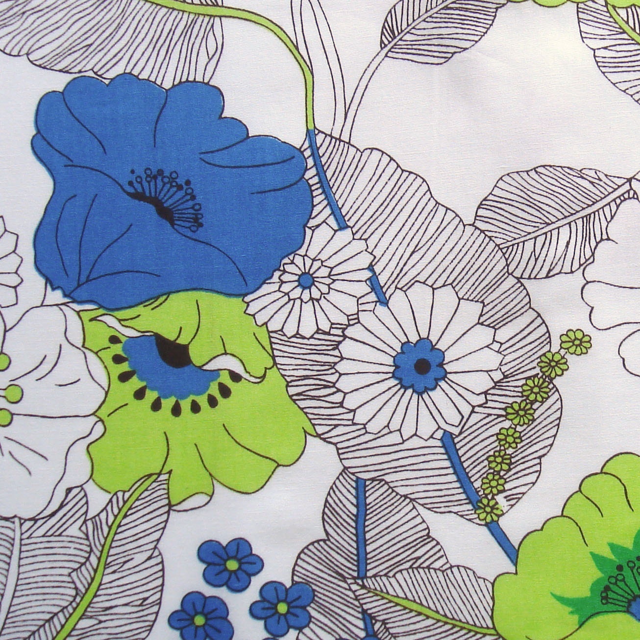 cotton print fabric Blue and Lime Green Floral Print by pallavik