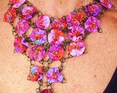 Red, Pink, Purple & Orange with Brass Bib Necklace on Etsy
