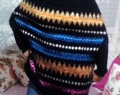 Hand Knit Scandanavian Design Poncho Angora Mohair Multicolored Fall Winter Women