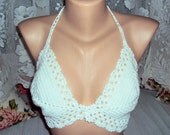 White Bikini Top Tank Halter Cotton Mixed Crochet Beach Wear Festival Top Spring Summer Women Clothing Swimwear Beachwear Spring Summer