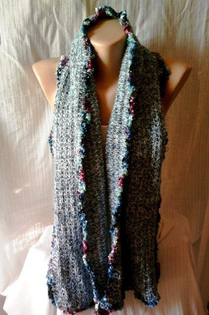 Knitted Blue Soft Boucle Scarf