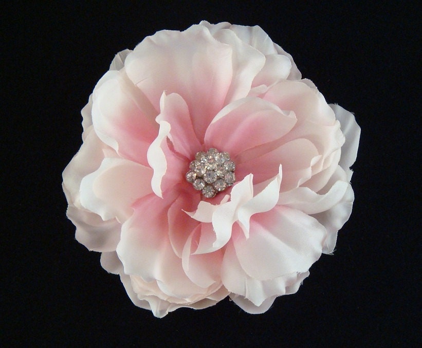 Pink Wedding Peony with rhinestone centerpiece / bridal pink hair flower or sash flower hair clip or brooch pin bridal flower