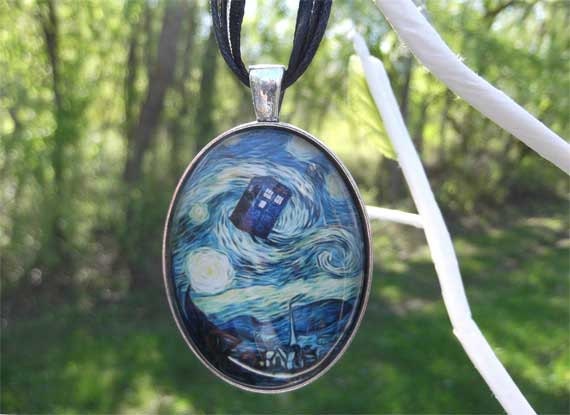 Doctor Who Van Gogh Starry Night TARDIS art necklace