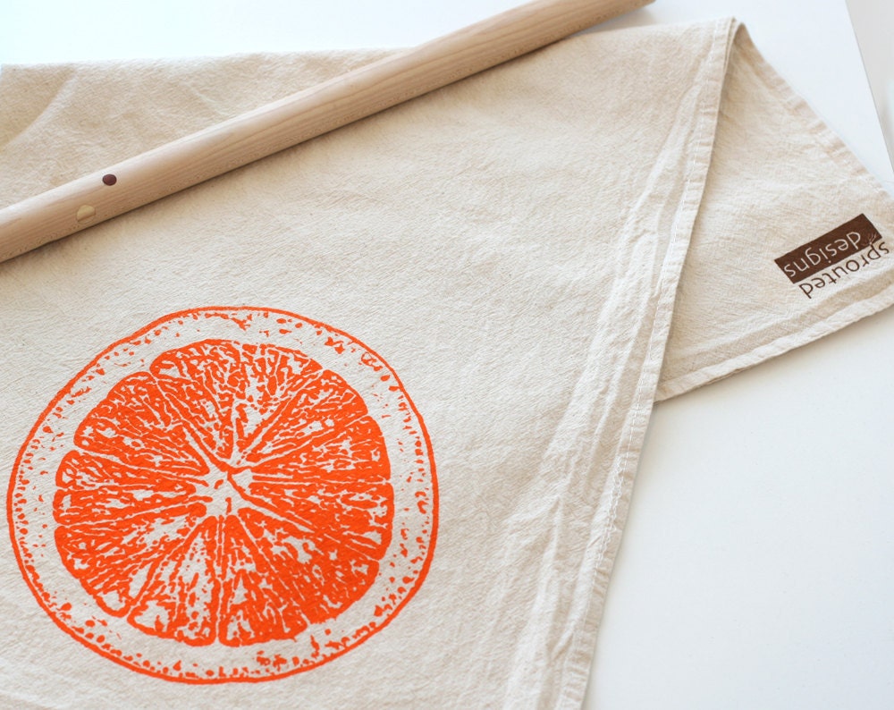 Natural Flour Sack Tea Towel - Orange Slice - Hand Screen Printed