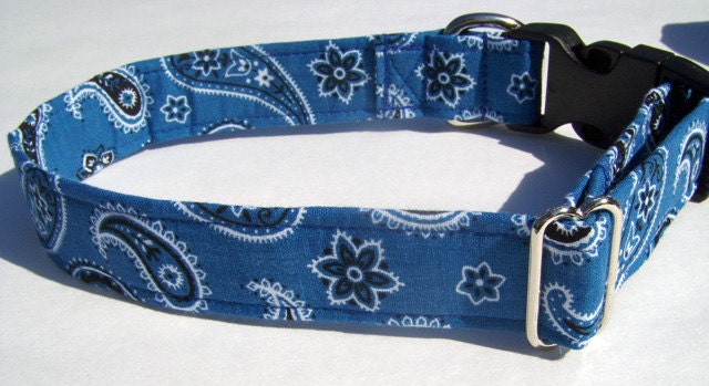 Blue Bandana Paisley Adjustable Dog Collar - Made to Order-