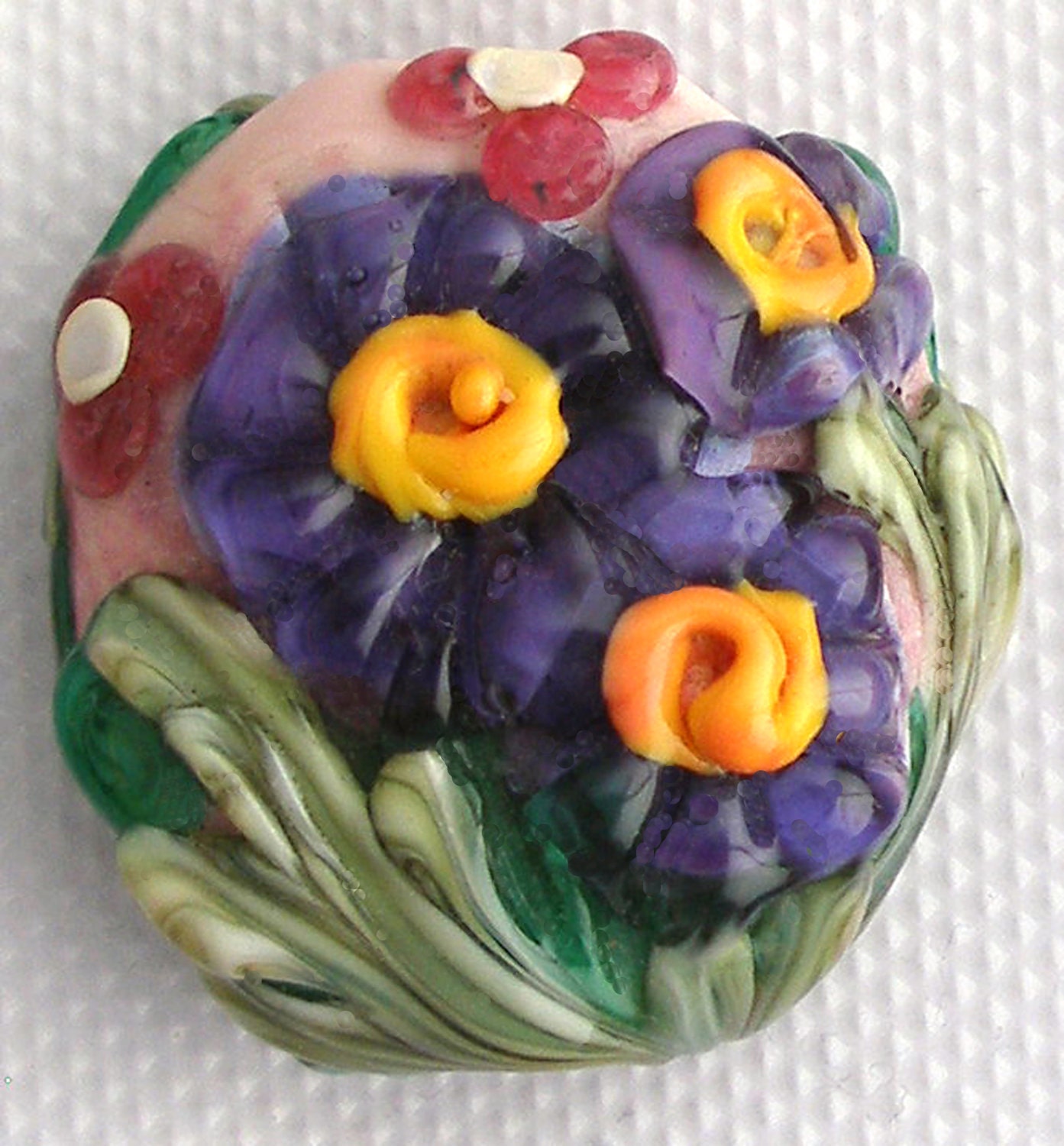 Lampwork Bead - Pendant Focal- "Floral Vignette" Floral Bead SRA