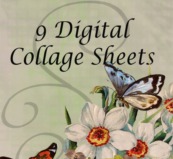BUNDLE DISCOUNT - Digital Collage Sheet - Clip Art Elements- Digital Scrapbooking-Best Deal- Choose 9 Collage Sheets