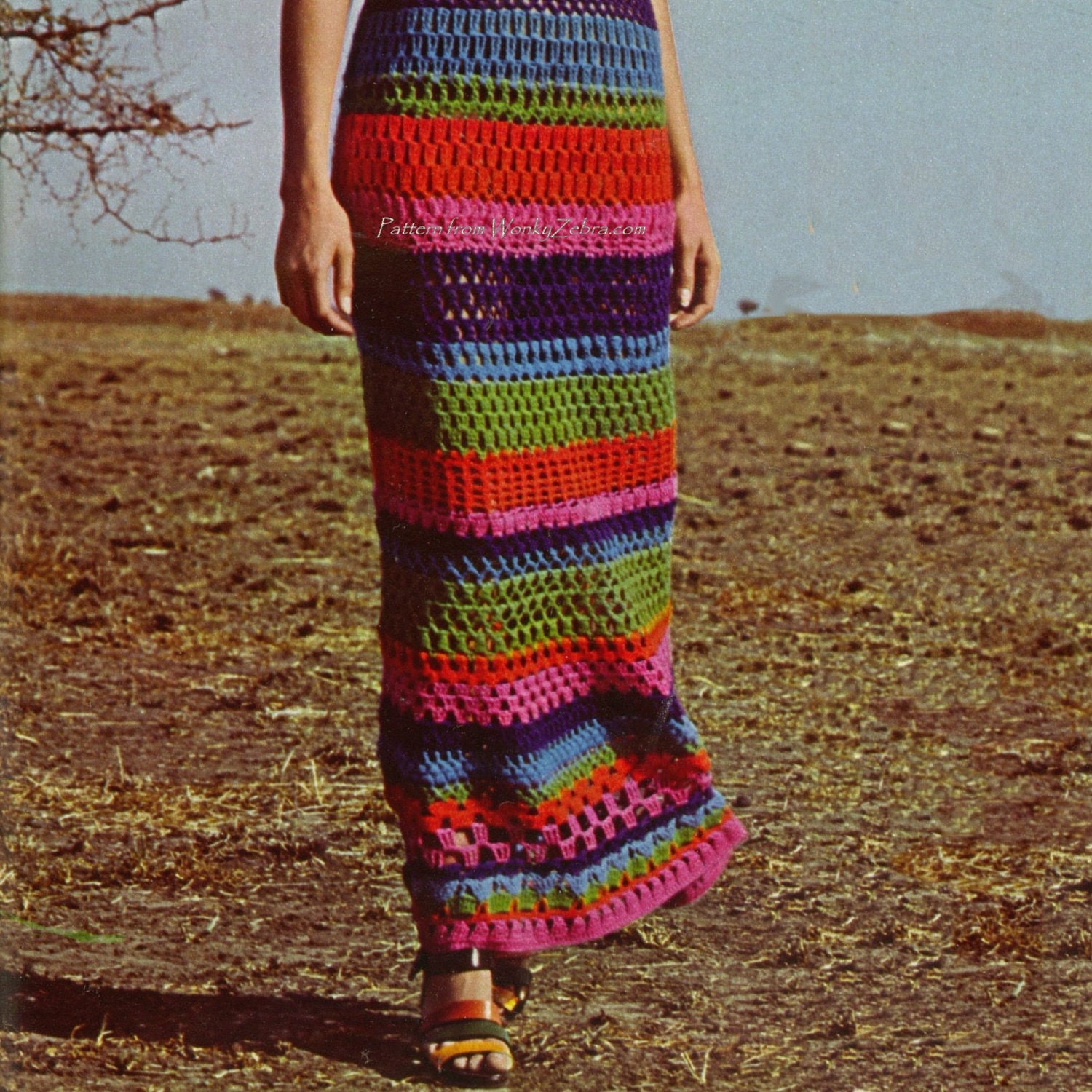 Granny Square Crochet Maxi Dress Vintage Pattern PDF 134 from WonkyZebra