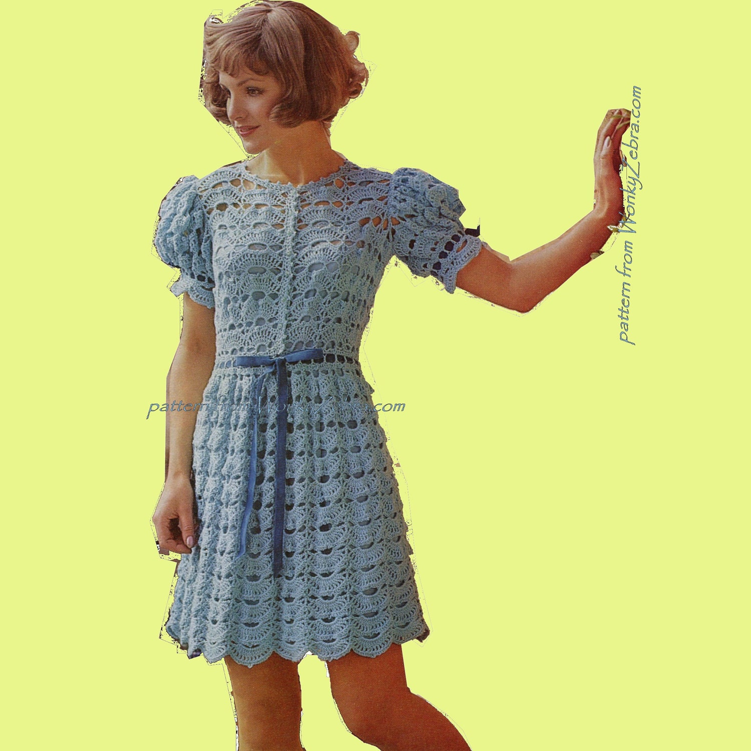 Tea Party Dress Crochet Dress Pattern Vintage PDF 341 from WonkyZebra