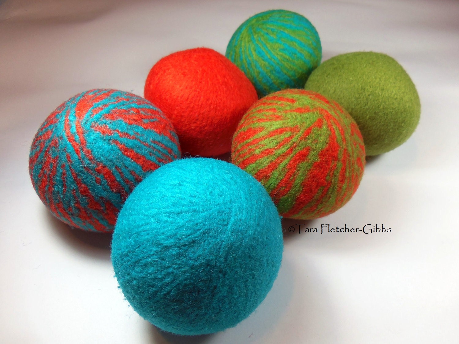 Wool Dryer Balls - Orange Lime Swirl - Set of 6 Eco Friendly - Can be Scented or Unscented
