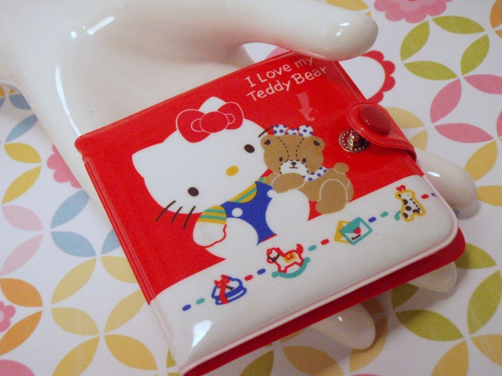 Vintage 80s Sanrio made in Japan Hello Kitty I Love My Teddy Bear Wallet