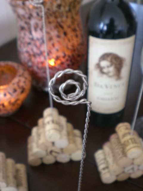 Tall Wine Cork Pyramid Table Number Holder, Photo Holder or Menu Card Holder - Set of 2